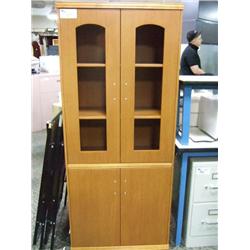 Golden Oak Glass Door Hutch