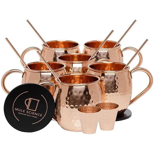 1 Set of 4 Moscow Mule Hammered Copper 18oz Drinking Mugs - Brand New!