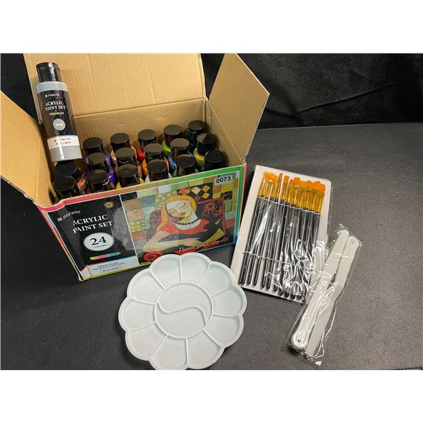 1 Popyola Acrylic Paint Set - 24 Colours (60ml) Vibrant Colours + Paint Brushes/Accessories - NEW