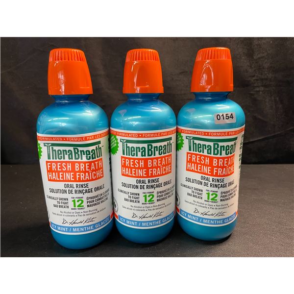 3 Bottles of TheraBreath Fresh Breath Oral Rinse 473ml - Icy Mint - Fights Bad Breath for 12 Hours!