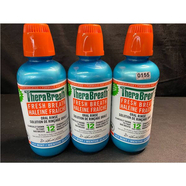 3 Bottles of TheraBreath Fresh Breath Oral Rinse 473ml - Icy Mint - Fights Bad Breath for 12 Hours!