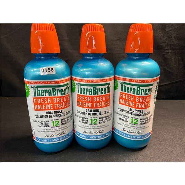 3 Bottles of TheraBreath Fresh Breath Oral Rinse 473ml - Icy Mint - Fights Bad Breath for 12 Hours!