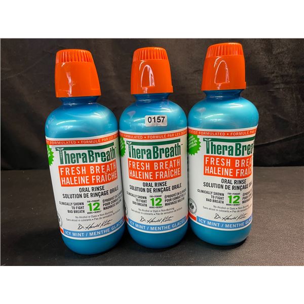 3 Bottles of TheraBreath Fresh Breath Oral Rinse 473ml - Icy Mint - Fights Bad Breath for 12 Hours!