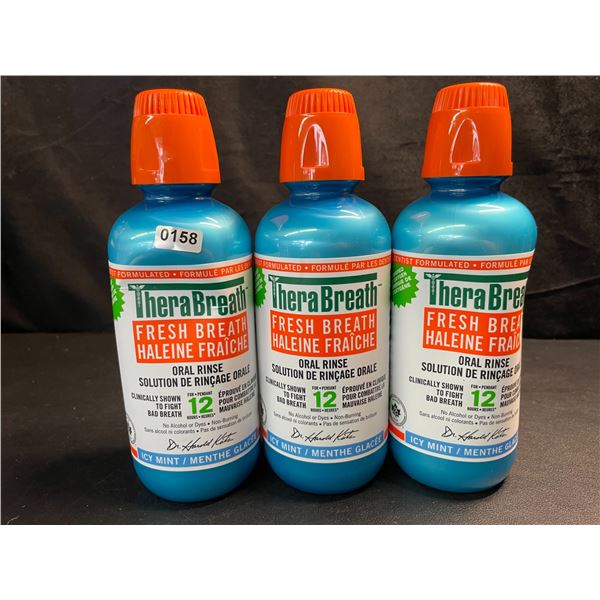 3 Bottles of TheraBreath Fresh Breath Oral Rinse 473ml - Icy Mint - Fights Bad Breath for 12 Hours!