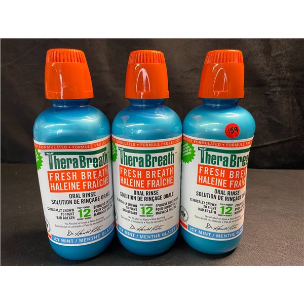 3 Bottles of TheraBreath Fresh Breath Oral Rinse 473ml - Icy Mint - Fights Bad Breath for 12 Hours!