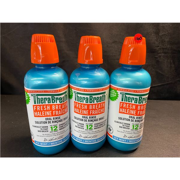 3 Bottles of TheraBreath Fresh Breath Oral Rinse 473ml - Icy Mint - Fights Bad Breath for 12 Hours!