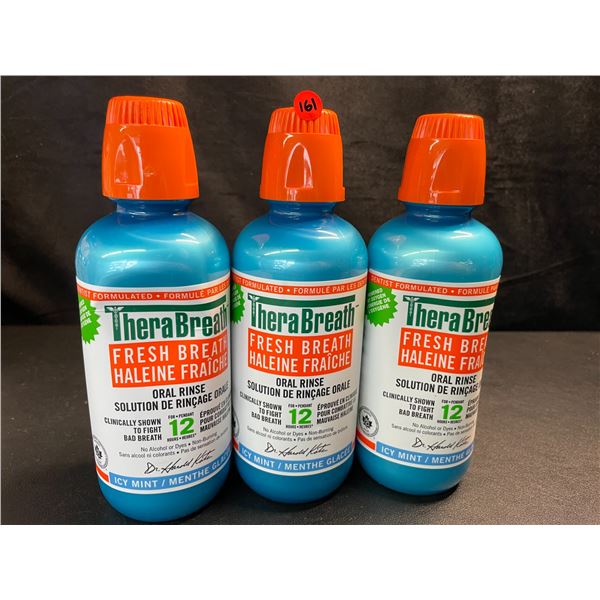 3 Bottles of TheraBreath Fresh Breath Oral Rinse 473ml - Icy Mint - Fights Bad Breath for 12 Hours!