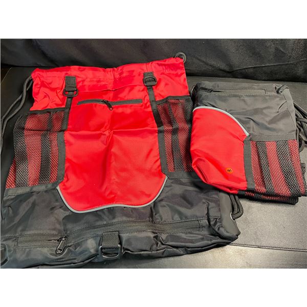2 Heavy-Duty Drawstring Sports Bags - Large 18" x 17" Size - Black/Red - Brand New