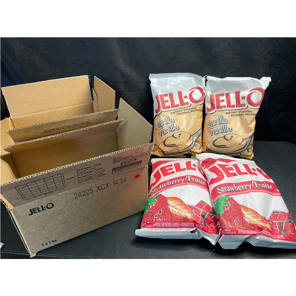 2 Boxes of Jell-O Products - 1x Vanilla Pudding Box (2pcs) & 1x Strawberry Jello (2pcs) (1kg each)