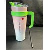 Image 1 : 1 Coffee Tumbler Mug with Handle & Straw - Pink/Green - New