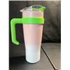 Image 2 : 1 Coffee Tumbler Mug with Handle & Straw - Pink/Green - New