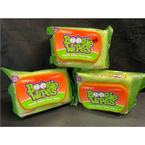 3 Packs of Boogie Wipes - Gentle Saline Nose Wipes for Kids - 30 Wipes Each - New Sealed