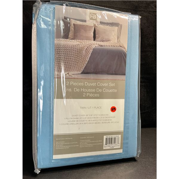 1 2PC Duvet Cover Set - Twin Size - Blue - Brand New