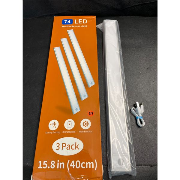 1 3-Pack of Long LED Motion Sensor Lights - 15.8" Size - Rechargeable - New (Damaged Box)