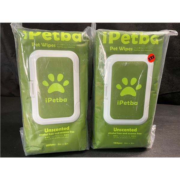 2 Packs of iPetba Unscented Alcohol-Free Pet Wipes - 100pcs Per Pack - (8" x 8" Wipes) - New Sealed