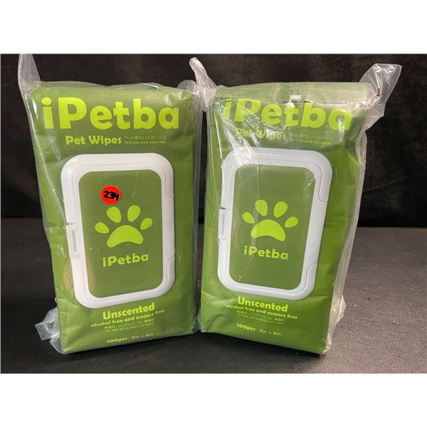 2 Packs of iPetba Unscented Alcohol-Free Pet Wipes - 100pcs Per Pack - (8" x 8" Wipes) - New Sealed