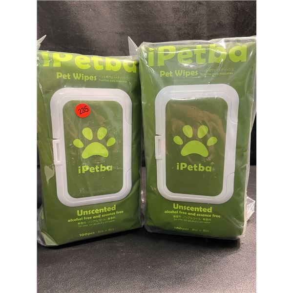 2 Packs of iPetba Unscented Alcohol-Free Pet Wipes - 100pcs Per Pack - (8" x 8" Wipes) - New Sealed