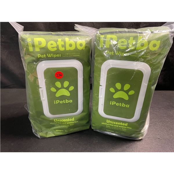 2 Packs of iPetba Unscented Alcohol-Free Pet Wipes - 100pcs Per Pack - (8" x 8" Wipes) - New Sealed
