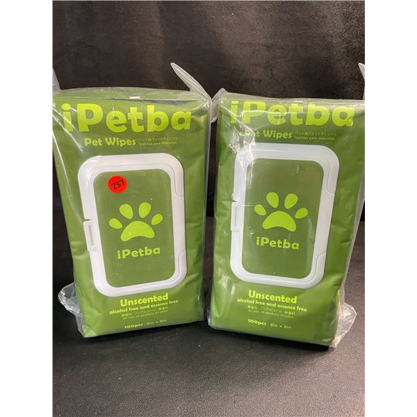 2 Packs of iPetba Unscented Alcohol-Free Pet Wipes - 100pcs Per Pack - (8" x 8" Wipes) - New Sealed