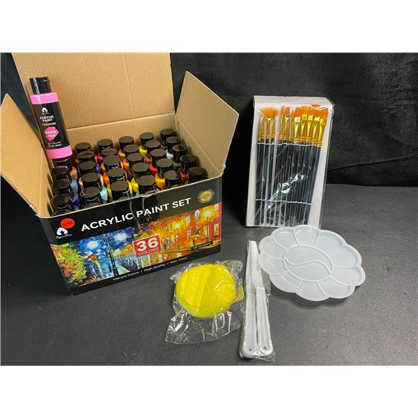1 Acrylic Paint Set - 36 Vibrant Colours (60ml each) with Paint Brushes/Accessories - Brand New!