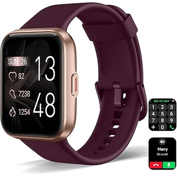 1 Smart Watch/Fitness Tracker w/ 1.8" Touchscreen Display - Burgundy Red Band  - Brand New!
