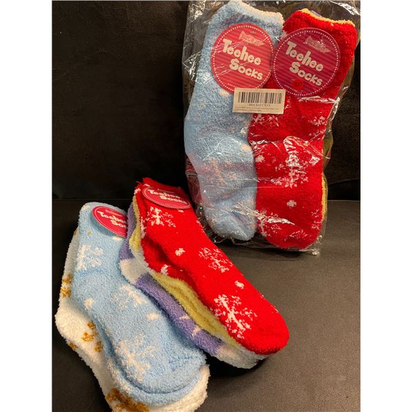 2 Packs of TeeHee Cozy Fuzzy Warm Slipper Crew Socks for Women - 5 Pairs Per Pack - Brand New