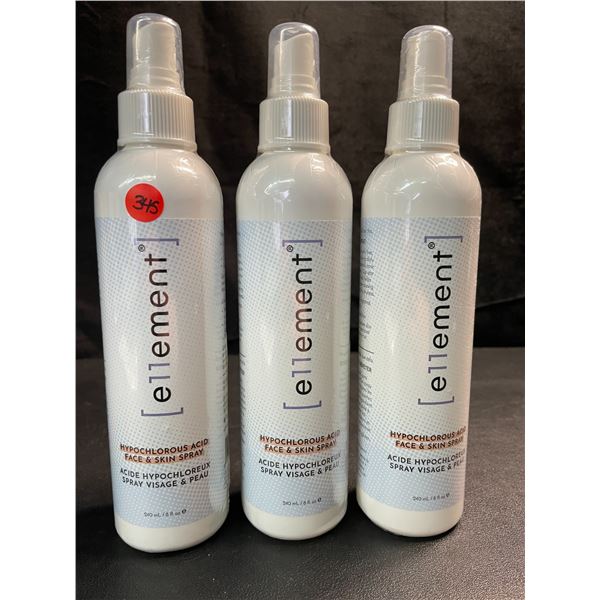 3 Bottles of E11ement Hypochlorus Acid All Natural Face & Skin Spray - 240ml; For All Skin Types-New