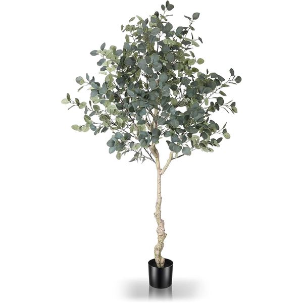 1 Lyerse 6FT Tall Artificial Eucalyptus Tree in Nursery Pot for Home Decor - Brand New in Box!