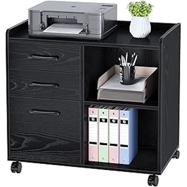 1 Seventable Rolling Vertical Filing Cabinet with 3 Drawers - Black - New in Box (Assembly Req'd)