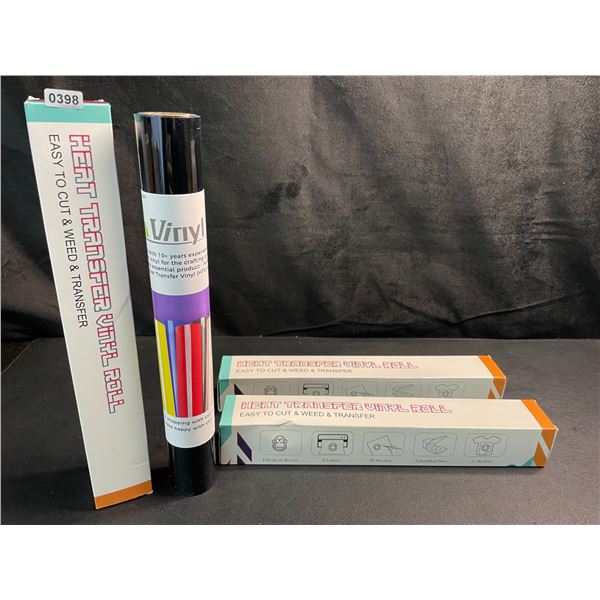 3 Large Rolls of LyaVinyl Heat Transfer Vinyl - Black - Brand New!
