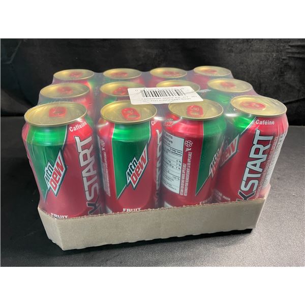 1 Case of Mountain Dew Kickstart Fruit Punch Carbonated Soft Drinks - 12 Cans (473ml Each)