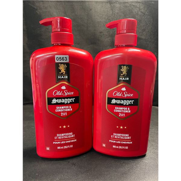 2 Old Spice Swagger 2-in-1 Hair Shampoo & Conditioners - Large 865ml Bottles - New