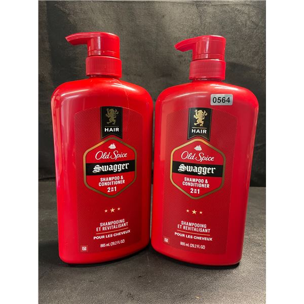 2 Old Spice Swagger 2-in-1 Hair Shampoo & Conditioners - Large 865ml Bottles - New
