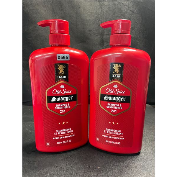 2 Old Spice Swagger 2-in-1 Hair Shampoo & Conditioners - Large 865ml Bottles - New