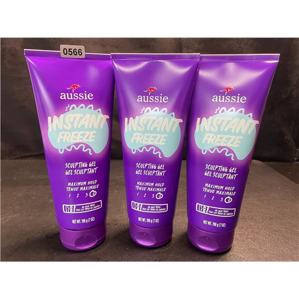 3 Aussie Instant Freeze Hair Sculpting Gel - Maximum Hold for All Hair Types - 198g Each