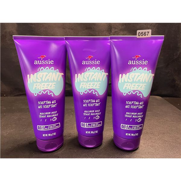 3 Aussie Instant Freeze Hair Sculpting Gel - Maximum Hold for All Hair Types - 198g Each