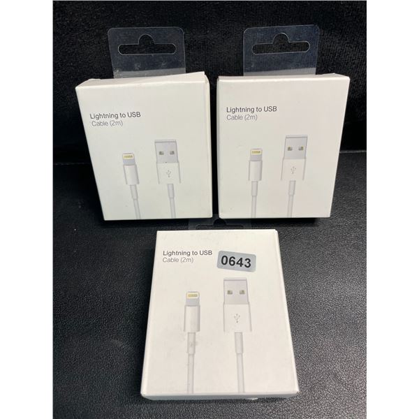 3 Lightning-to-USB Charging Cables for Apple Devices (2m Length) - New