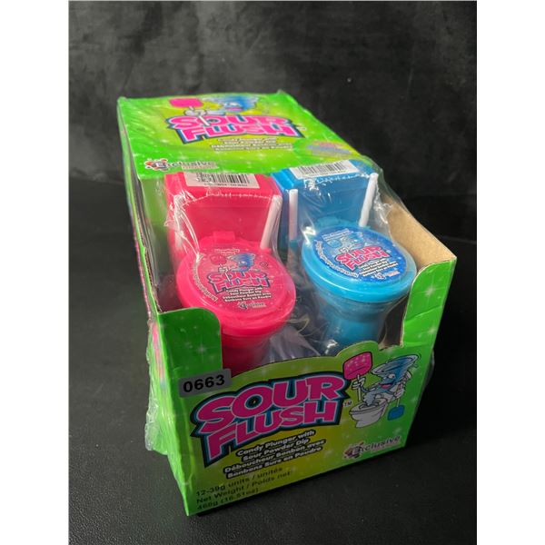 1 Case of Sour Flush Candy - Candy Plunger w/ Sour Powder Dips - 12 Units Included - New Sealed!