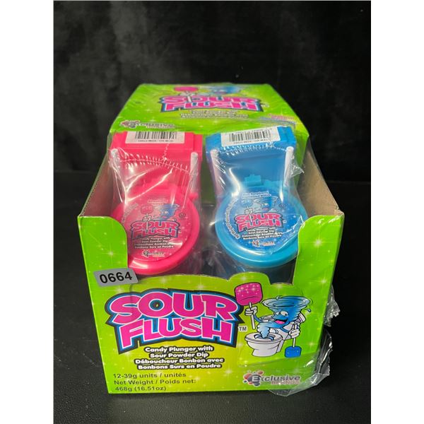 1 Case of Sour Flush Candy - Candy Plunger w/ Sour Powder Dips - 12 Units Included - New Sealed!