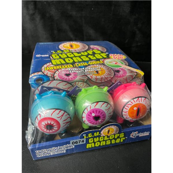 1 Case of Cyclops Monster Jawbreakers Candy - Assorted Flavours - 12 Units - New Sealed