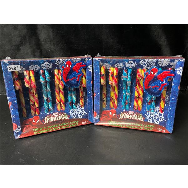 2 Packs of Spiderman Themed Fruit Flavour Candy Canes - New Sealed
