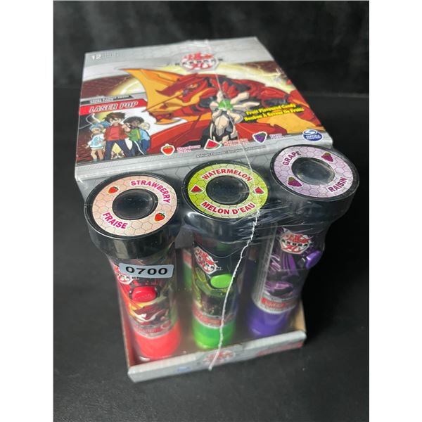 1 Case of Bakugan Laser Pops Candy Lollipops - Strawberry, Watermelon, Grape - 12 Units - New Sealed
