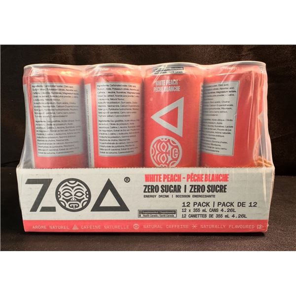 1 Case of ZOA White Peach Energy Drinks - Zero Sugar - 12 Cans (355ml Each) - BB: 05/14/24