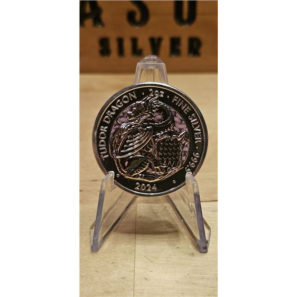 Lot 44-1) 2 oz Tudor Beasts Dragon Silver