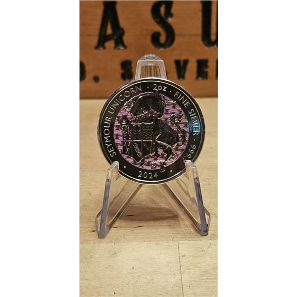 Lot 46-1) 2 oz Silver Tudor Beasts Seymour Unicorn Coin