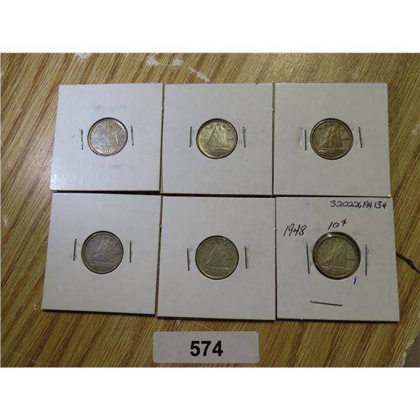 4 - CDN SILVER 10 CENT 1940,43,46,47,47ML,48 VG-F