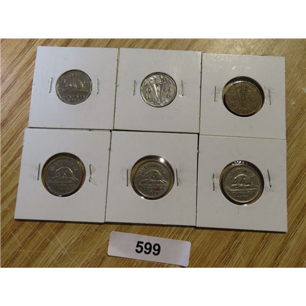 6 - CDN 5 CENT 1937,39,40,43 TOMBAC, 45,46 FG-VF