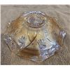 Image 2 : 860 - Vintage Iris & Herringbone iridescent carnival ruffled 12" amber bowl. Jeanette Co.  No chips 