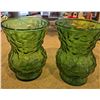 864  864  Lot of 2 vintage E.O. Brody Co. Cleveland Ohio green crinkle glass vases. 8 tall. No chps or