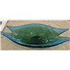Image 1 : Murano style blue/green glass bowl.  Heavy, no chips or cracks.  16 1/2"x9".  No marking.